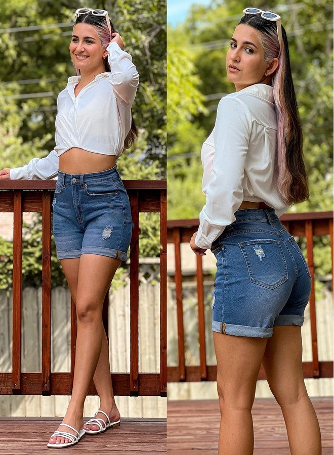 luvamia Flexclusive Women's Casual Ripped Denim Shorts High Rise Summer Destoryed Jeans Shorts Nashville Outfits for Women Light Blue Size Medium - Image 4
